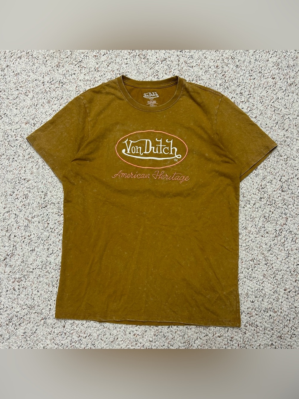 Von Dutch T Shirt Men Large Golden Faded Embroidered Front Motorcycle